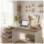 Móveis para Escritório Mesa Escritório Pedestal com 03 Gavetas 2,10x0,70m -  Fresno / Branco - 71130