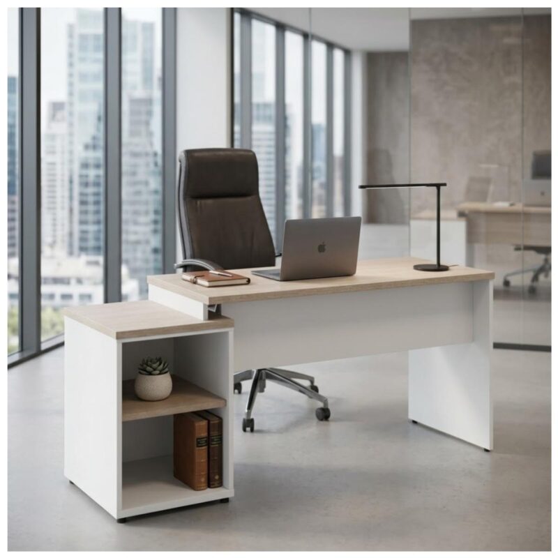 Móveis para Escritório Mesa Escritório Pedestal com 03 Gavetas 2,10x0,70m -  Fresno / Branco - 71130
