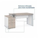 Móveis para Escritório Mesa Escritório Pedestal com 03 Gavetas 2,10x0,70m -  Fresno / Branco - 71130