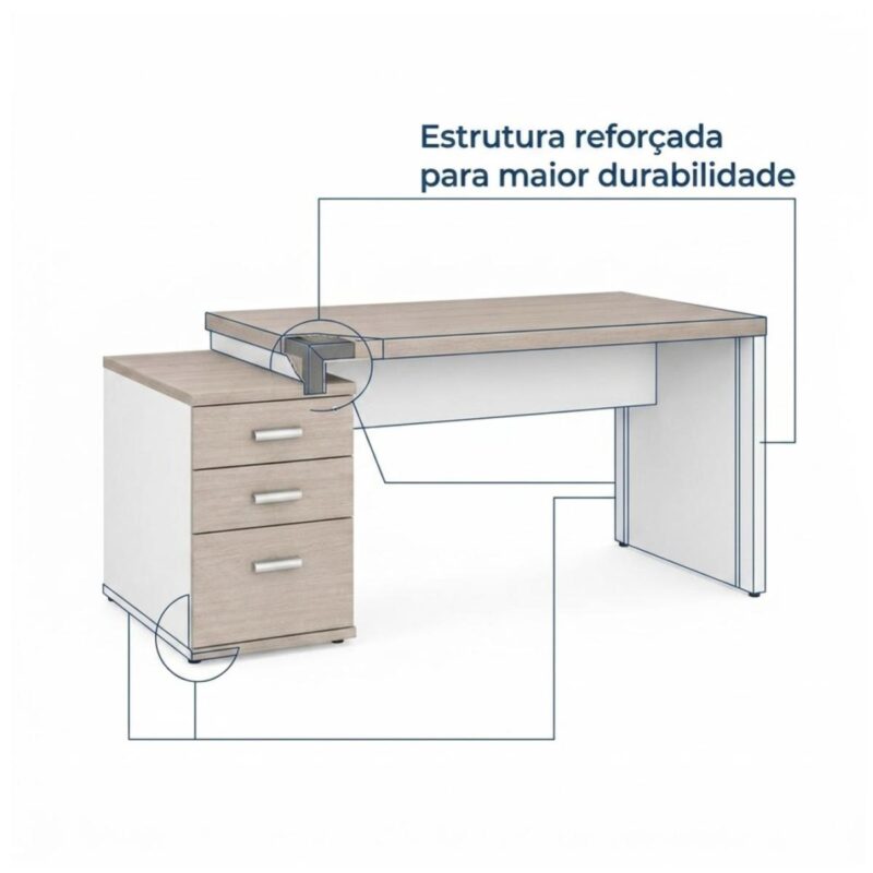 Móveis para Escritório Mesa Escritório Pedestal com 03 Gavetas 2,10x0,70m -  Fresno / Branco - 71130