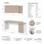 Móveis para Escritório Mesa Escritório Pedestal com 03 Gavetas 2,10x0,70m -  Fresno / Branco - 71130
