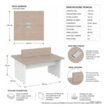 Móveis para Escritório Mesa Estação de Trabalho 2,40x1,20m 04 Lugares s/ Gavetas c/ ponto para tomadas - Fresno / Branco - 71120