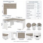 Móveis para Escritório Mesa para escritório Pé Painel (Mesa 1,70x0,70m + Mesa Auxiliar) s/ Gavetas – Fresno / Branco - 71111