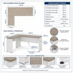 Móveis para Escritório Mesa para escritório Pé Painel (Mesa 1,50x0,60m + Mesa Auxiliar) s/ Gavetas – Fresno / Branco - 71110