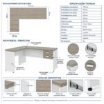 Móveis para Escritório Mesa para escritório Pé Painel (Mesa 1,70x0,70m + Mesa Auxiliar) com 02 Gavetas – Fresno / Branco - 71109