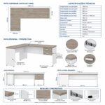 Móveis para Escritório Mesa em L (Mesa 1,50x0,60m + Mesa Auxiliar) PÉ PAINEL – C/ Gavetas – 71108