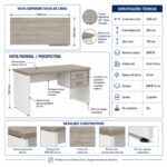 Móveis para Escritório Mesa para Escritório 1,20x0,60m - C/ Gavetas - Fresno / Branco - 71107