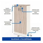 Móveis para Escritório Armário Alto Fechado Escritório com 02 Portas – 1,62×0,80×0,45m – Fresno / Branco - 71020
