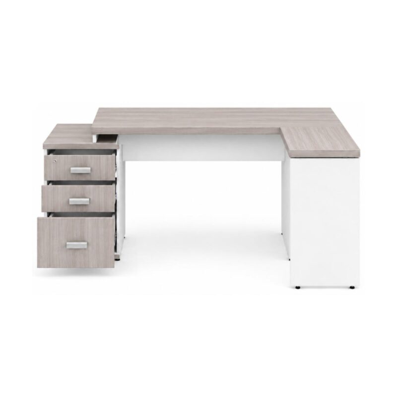 Móveis para Escritório Mesa Escritório em L Pedestal com 03 Gavetas 2,10x0,70m -  Fresno / Branco - 71134