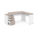 Móveis para Escritório Mesa Escritório em L Pedestal com 03 Gavetas 2,10x0,70m -  Fresno / Branco - 71134