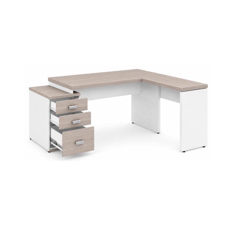 Móveis para Escritório Mesa Escritório em L Pedestal com 03 Gavetas 2,10x0,70m -  Fresno / Branco - 71134