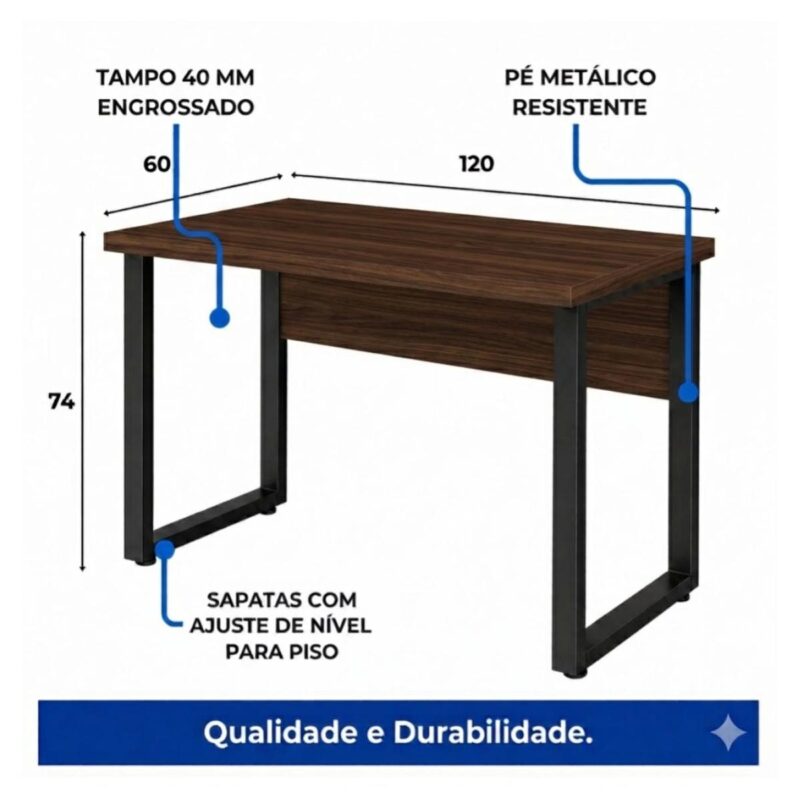 Móveis para Escritório Mesa Escritório PÉ QUADRO - 1,20x0,60m - S/ Gavetas - MARSALA/PRETO - 25469