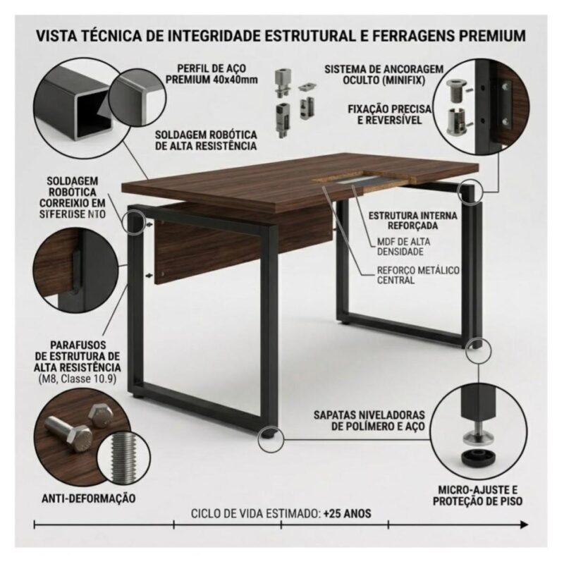 Móveis para Escritório Mesa para Escritório Pé Industrial 1,50x0,60m - S/ Gavetas - Louro / Preto - 25472