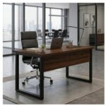 Móveis para Escritório Mesa para Escritório Pé Industrial 1,50x0,60m - S/ Gavetas - Louro / Preto - 25472