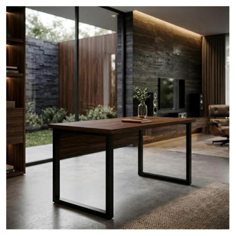 Móveis para Escritório Mesa para Escritório Pé Industrial 1,50x0,60m - S/ Gavetas - Louro / Preto - 25472
