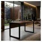 Móveis para Escritório Mesa para Escritório com Pé Industrial 1,70x0,70m - Sem Gavetas - Louro / Preto - 25474
