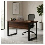 Móveis para Escritório Mesa para Escritório Pé Industrial 1,50x0,60m - S/ Gavetas - Louro / Preto - 25472
