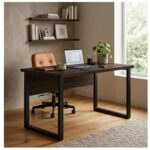Móveis para Escritório Mesa para Escritório Pé Industrial 1,50x0,60m - S/ Gavetas - Louro / Preto - 25472