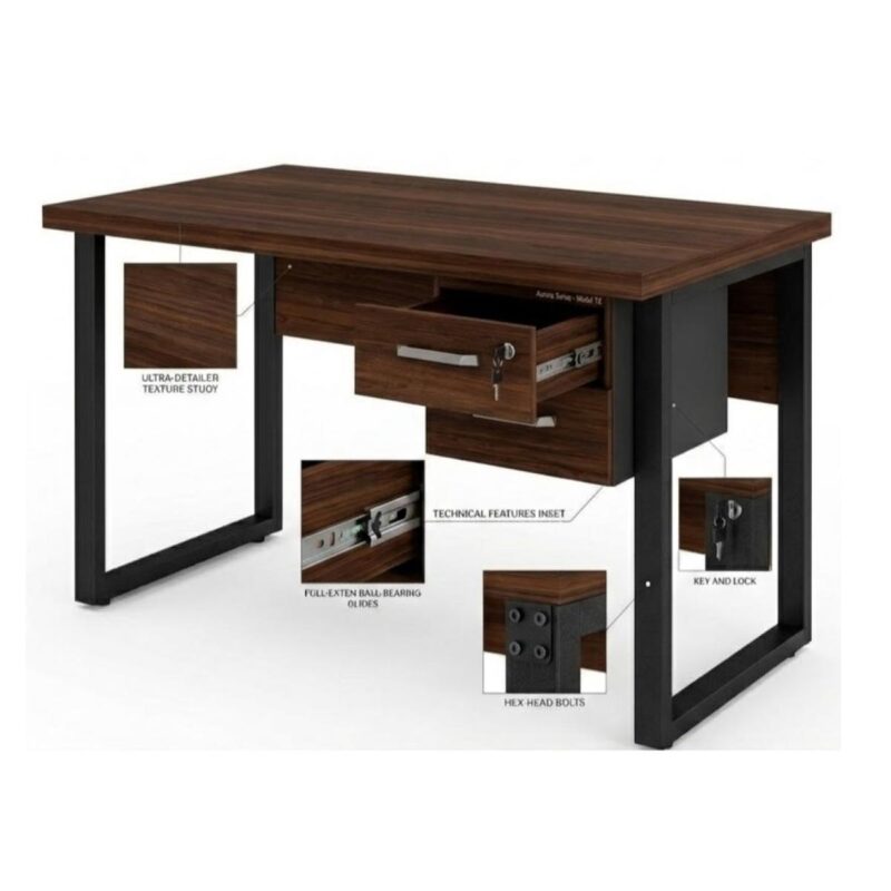 Móveis para Escritório Mesa para Escritório Pé Industrial - 1,20x0,60m - Com Gavetas - Louro / Preto - 25471