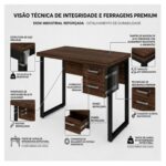 Móveis para Escritório Mesa para Escritório Pé Industrial - 1,20x0,60m - Com Gavetas - Louro / Preto - 25471