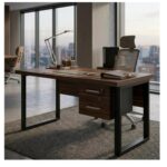 Móveis para Escritório Mesa para Escritório com Pé Industrial 1,70x0,70m - Com Gavetas - Louro / Preto - 25475
