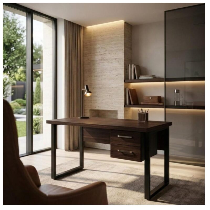 Móveis para Escritório Mesa para Escritório com Pé Industrial 1,50x0,60m - Com Gavetas - Louro / Preto - 25473