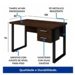 Móveis para Escritório Mesa para Escritório Pé Industrial - 1,20x0,60m - Com Gavetas - Louro / Preto - 25471