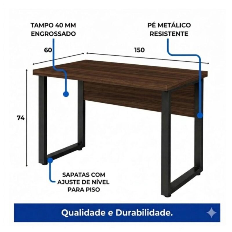 Móveis para Escritório Mesa para Escritório Pé Industrial 1,50x0,60m - S/ Gavetas - Louro / Preto - 25472