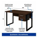 Móveis para Escritório Mesa para Escritório com Pé Industrial 1,50x0,60m - Com Gavetas - Louro / Preto - 25473