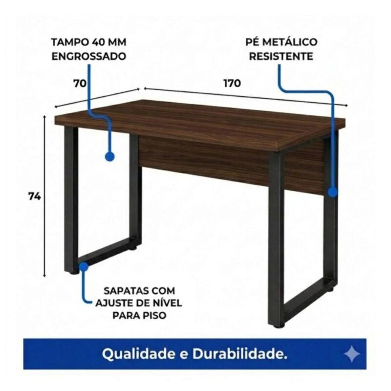 Móveis para Escritório Mesa para Escritório com Pé Industrial 1,70x0,70m - Sem Gavetas - Louro / Preto - 25474
