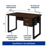 Móveis para Escritório Mesa para Escritório com Pé Industrial 1,70x0,70m - Com Gavetas - Louro / Preto - 25475