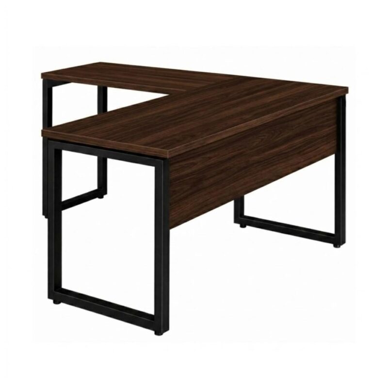 Móveis para Escritório Mesa para Escritório em L com Pé Industrial (Mesa 1,70m + Mesa Auxiliar) - Sem Gavetas - Louro / Preto - 25478
