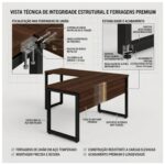 Móveis para Escritório Mesa para Escritório em L com Pé Industrial (Mesa 1,70m + Mesa Auxiliar) - Sem Gavetas - Louro / Preto - 25478
