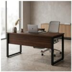 Móveis para Escritório Mesa para Escritório em L com Pé Industrial (Mesa 1,50m + Mesa Auxiliar) - Sem Gavetas - Louro / Preto - 25476
