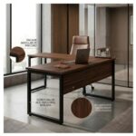 Móveis para Escritório Mesa para Escritório em L com Pé Industrial (Mesa 1,50m + Mesa Auxiliar) - Sem Gavetas - Louro / Preto - 25476