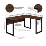 Móveis para Escritório Mesa para Escritório em L com Pé Industrial (Mesa 1,50m + Mesa Auxiliar) - Sem Gavetas - Louro / Preto - 25476