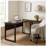 Móveis para Escritório Mesa para Escritório em L com Pé Industrial (Mesa 1,50m + Mesa Auxiliar) - Sem Gavetas - Louro / Preto - 25476