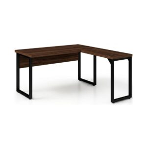 Móveis para Escritório Mesa para Escritório em L com Pé Industrial (Mesa 1,50m + Mesa Auxiliar) - Sem Gavetas - Louro / Preto - 25476