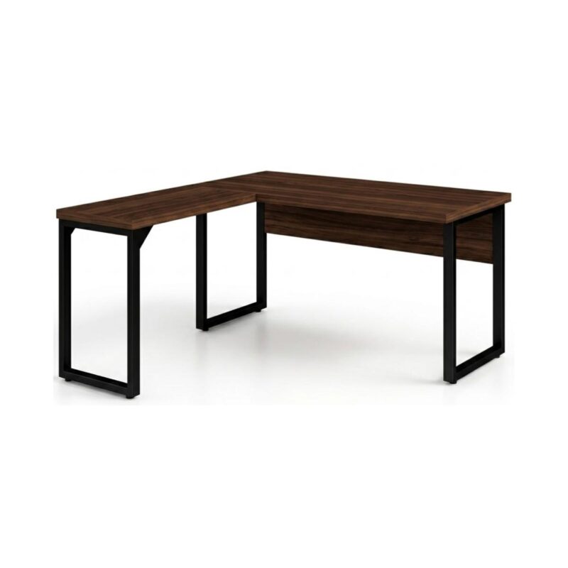 Móveis para Escritório Mesa para Escritório em L com Pé Industrial (Mesa 1,50m + Mesa Auxiliar) - Sem Gavetas - Louro / Preto - 25476