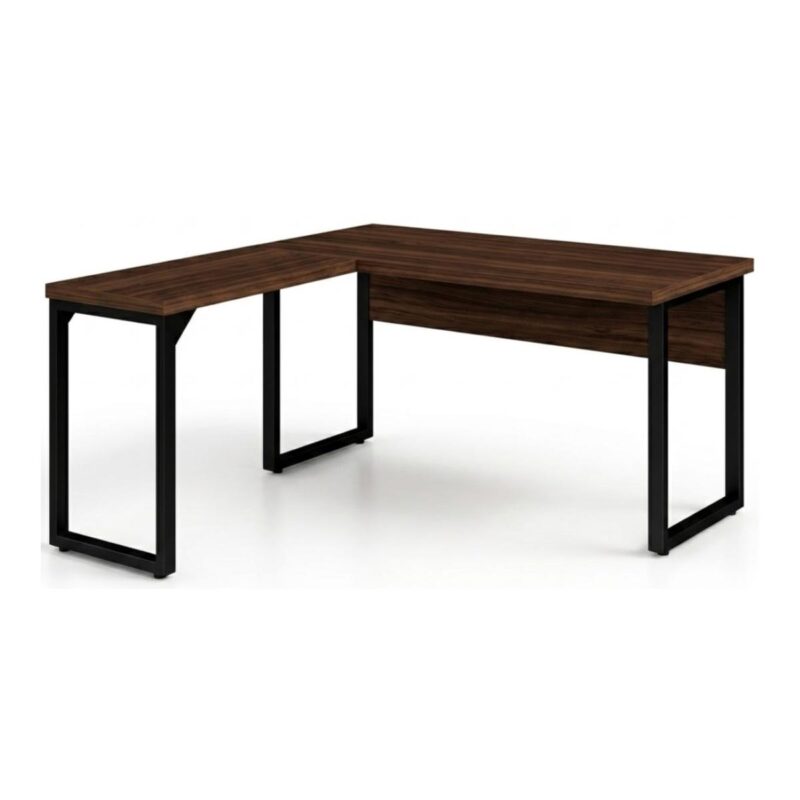 Móveis para Escritório Mesa para Escritório em L com Pé Industrial (Mesa 1,70m + Mesa Auxiliar) - Sem Gavetas - Louro / Preto - 25478