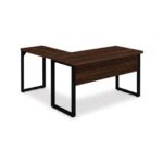 Móveis para Escritório Mesa para Escritório em L com Pé Industrial (Mesa 1,70m + Mesa Auxiliar) - Com Gavetas - Louro / Preto - 25479