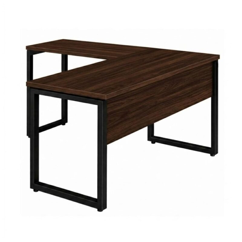 Móveis para Escritório Mesa para Escritório em L com Pé Industrial (Mesa 1,50m + Mesa Auxiliar) - Com Gavetas - Louro / Preto - 25477