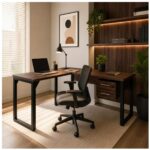 Móveis para Escritório Mesa para Escritório em L com Pé Industrial (Mesa 1,50m + Mesa Auxiliar) - Com Gavetas - Louro / Preto - 25477