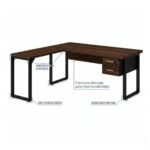 Móveis para Escritório Mesa para Escritório em L com Pé Industrial (Mesa 1,50m + Mesa Auxiliar) - Com Gavetas - Louro / Preto - 25477