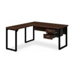 Móveis para Escritório Mesa para Escritório em L com Pé Industrial (Mesa 1,70m + Mesa Auxiliar) - Com Gavetas - Louro / Preto - 25479