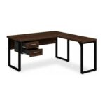 Móveis para Escritório Mesa para Escritório em L com Pé Industrial (Mesa 1,70m + Mesa Auxiliar) - Com Gavetas - Louro / Preto - 25479