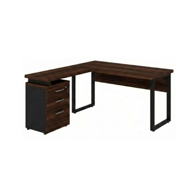 Móveis para Escritório Mesa para Escritório em “L” com Gaveteiro 1,70×1,60m – Louro / Preto – 34441