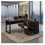 Móveis para Escritório Mesa para Escritório em “L” com Gaveteiro 1,70×1,60m – Louro / Preto – 34441