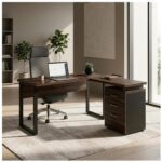 Móveis para Escritório Mesa para Escritório em “L” com Gaveteiro 1,70×1,60m – Louro / Preto – 34441