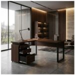 Móveis para Escritório Mesa para Escritório em “L” com Gaveteiro 1,70×1,60m – Louro / Preto – 34441
